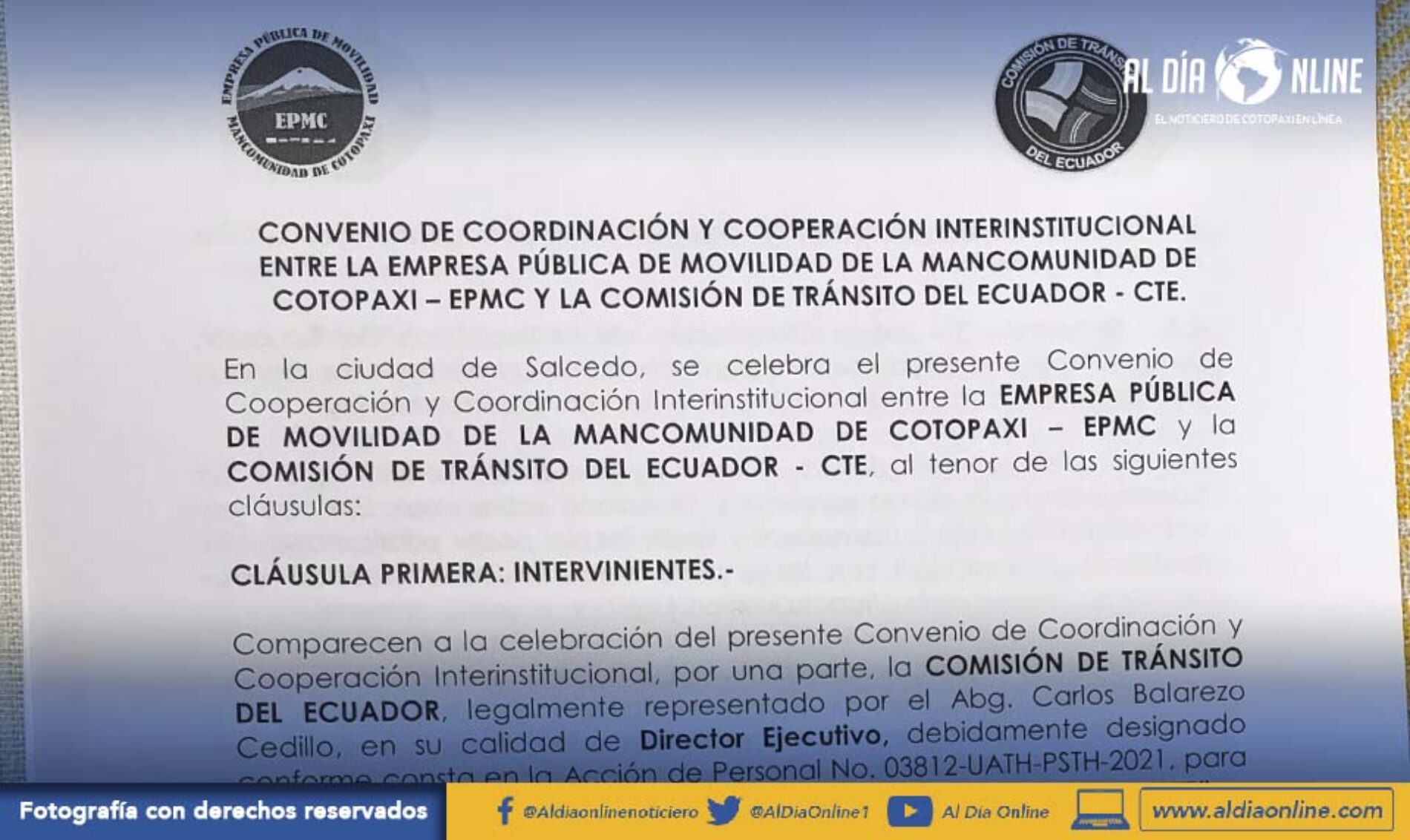 CONVENIO DE LA MANCOMUNIDAD DE COTOPAXI CON LA CTE QUEDÓ SIN EFECTO POR INCONVENIENTES CON TINTES POLÍTICOS Y POCA SOCIALIZACIÓN. (VIDEO)