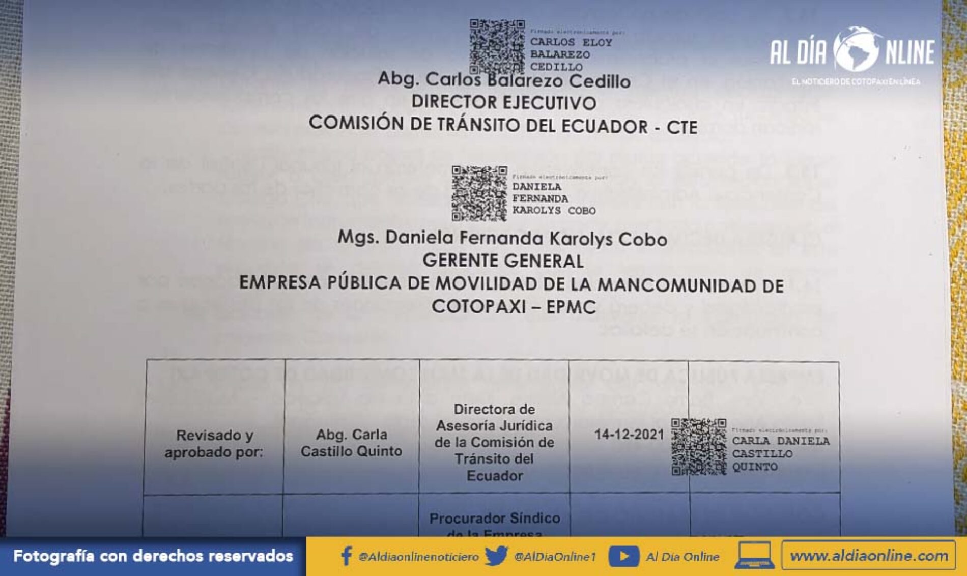 CONVENIO DE LA MANCOMUNIDAD DE COTOPAXI CON LA CTE QUEDÓ SIN EFECTO POR INCONVENIENTES CON TINTES POLÍTICOS Y POCA SOCIALIZACIÓN. (VIDEO)