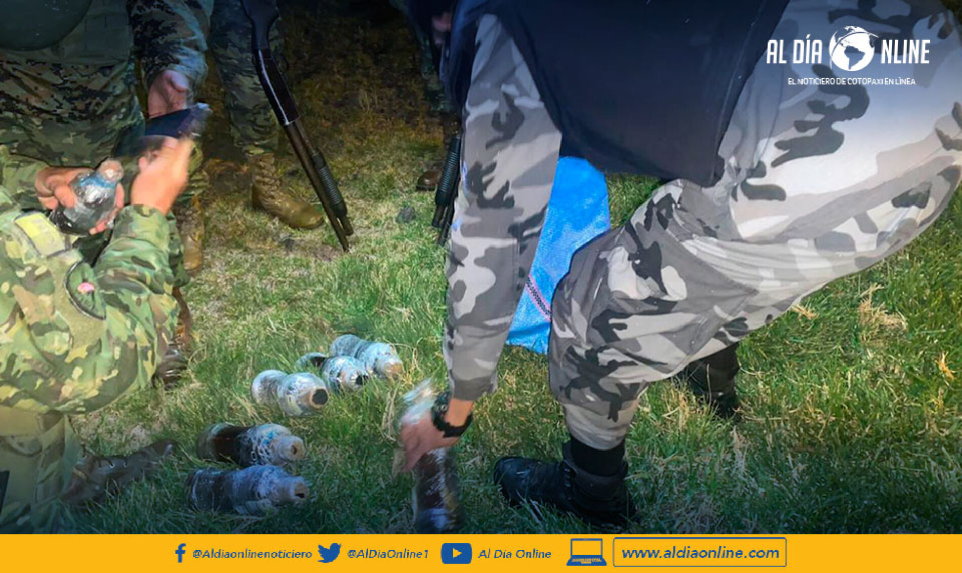 BRIGADA DE FUERZAS ESEPCIALES ENCONTRÓ A LAS AFUERAS DEL CLP COTOPAXI UN SACO DE YUTE CON 21 ENVASES QUE CONTENÍA BEBIDAS ALCOHÓLICAS.