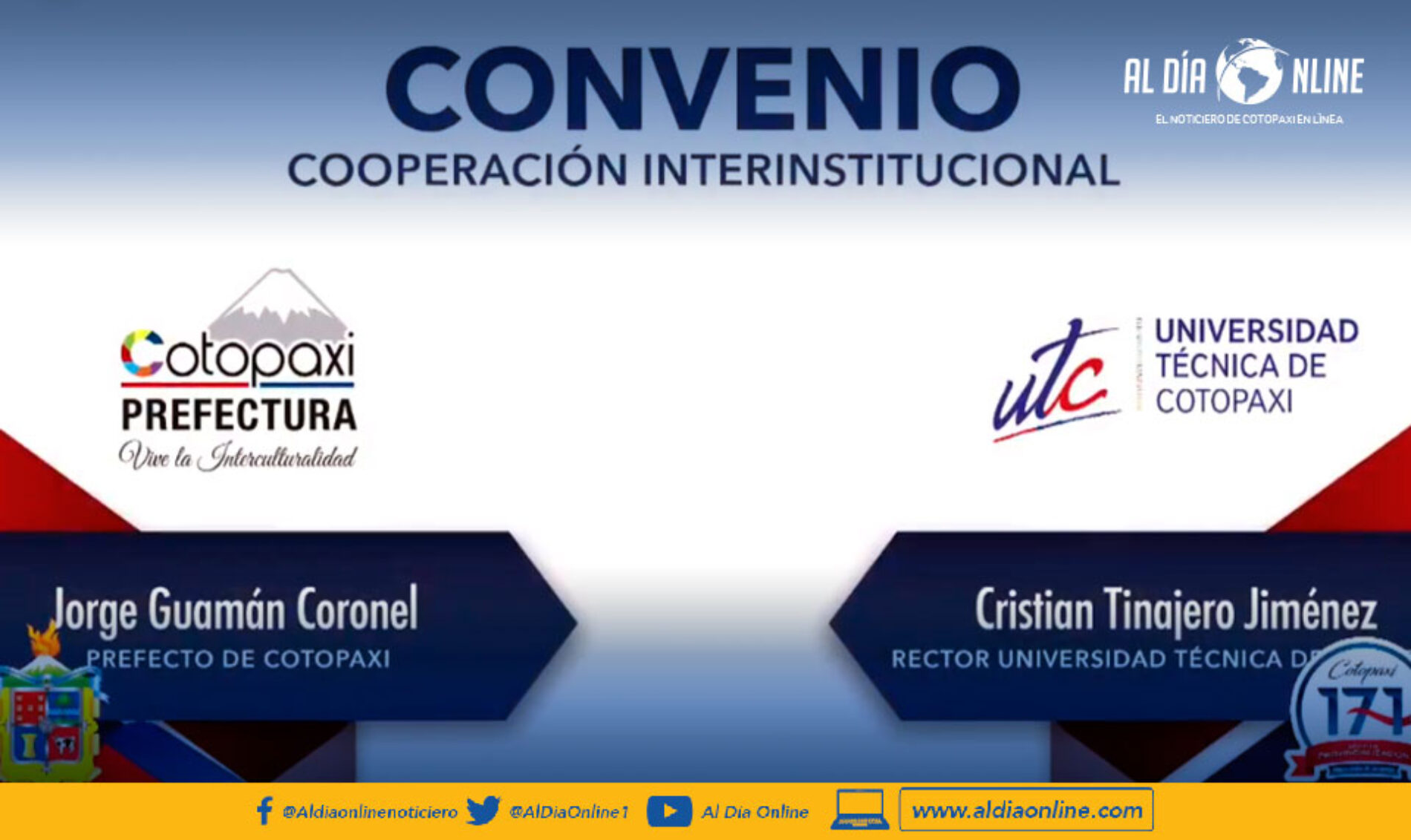 UTC FIRMA CONVENIO INTERINSTITUCIONAL CON EL GAD PROVINCIL DE COTOPAXI.(VIDEO)