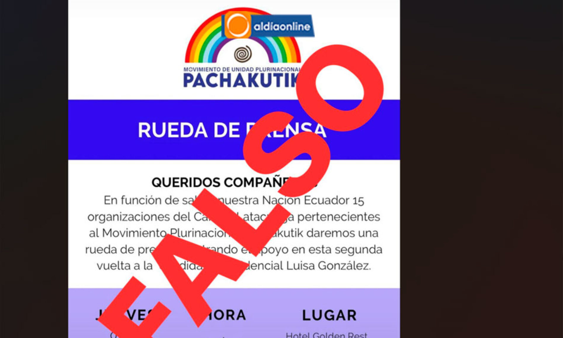 POLEMICA CAUSÓ CONVOCATORIA A RUEDA DE PRENSA DE PACHAKUTIK-RC5 EN RESPALDO A LUISA GONZÁLEZ