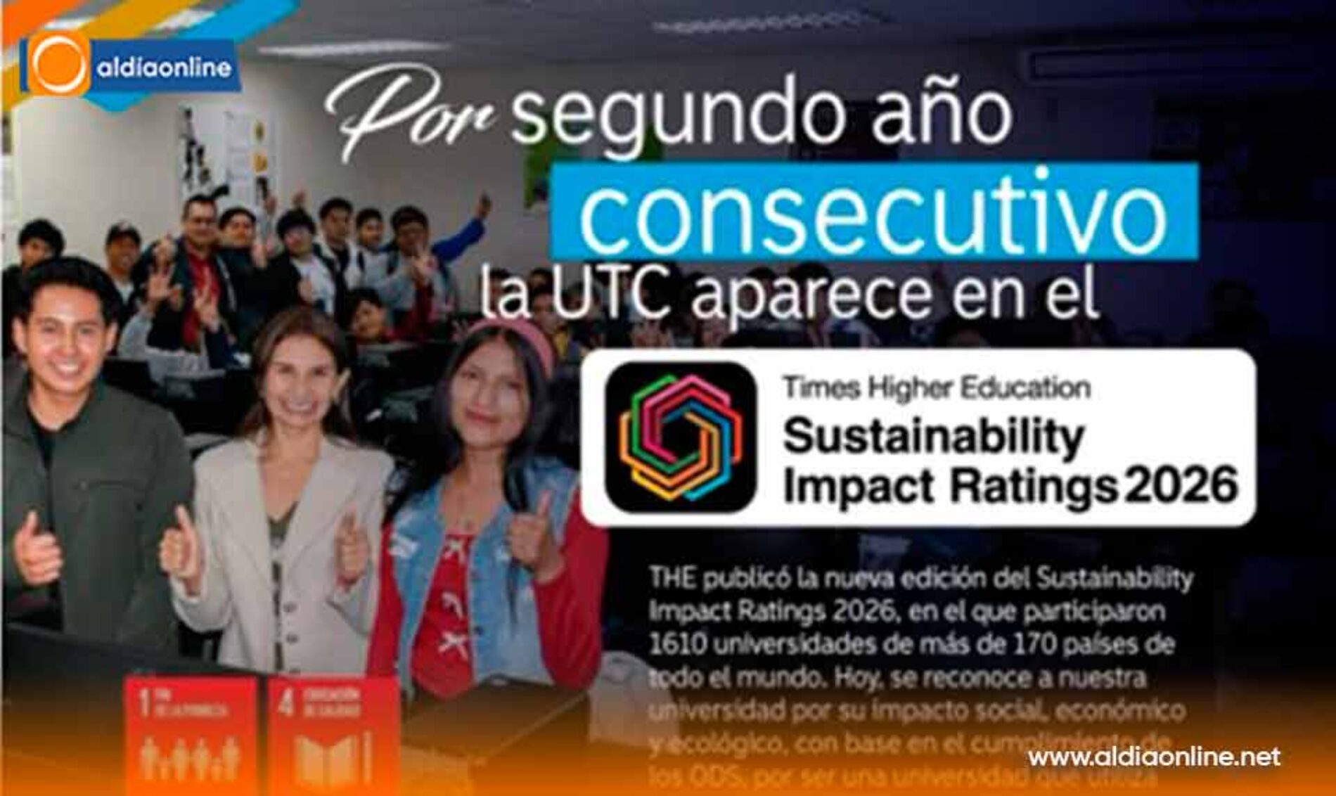 UTC ES RECONOCIDA POR SEGUNDO AÑO CONSECUTIVO ENTRE LAS UNIVERSIDADES CON MAYOR IMPACTO SOSTENIBLE DEL MUNDO